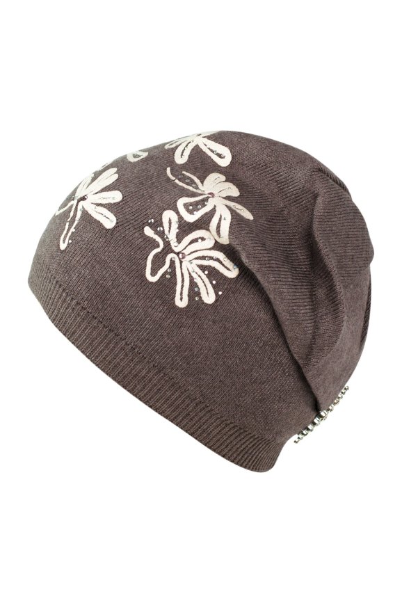 Czapka Lodowe Kwiaty - ciemny beżowy