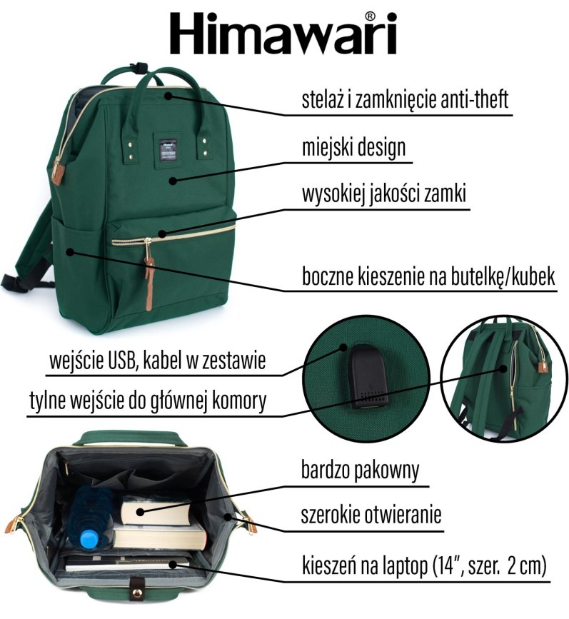 Plecak Himawari Classic M - butelkowa zieleń