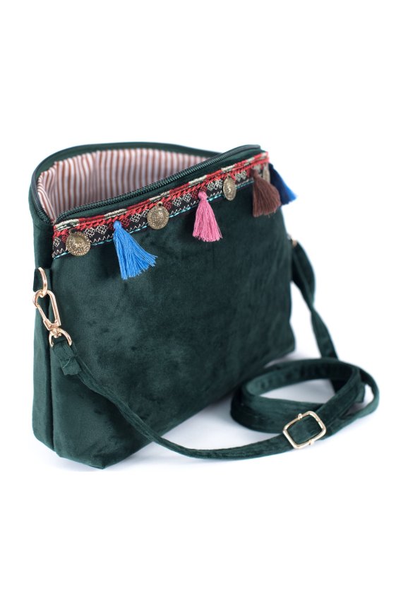 Torebka Velour Spirit - butelkowa zieleń